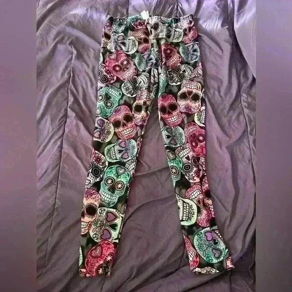 No Boundaries sugar skull leggings multicolor ladies size large  stretchy - Picture 1 of 3